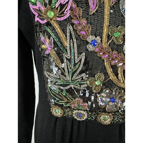 PAT SANDLER For Wellmore Vtg Black Knit Dress With Bead & Sequin Detail Sz 10 - Picture 4 of 11